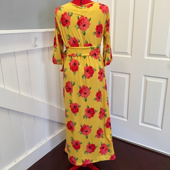Yellow Spring Maxi Dress Floral 3/4 Sleeves 1X - Picture 5 of 7